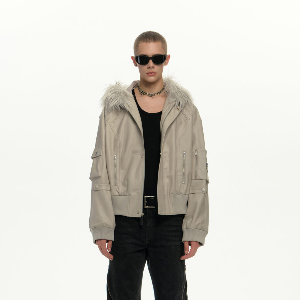 IMXS Big Fur Collar Parka PU Leather Jacket Couple Short Cotton Coats Trendy Brand