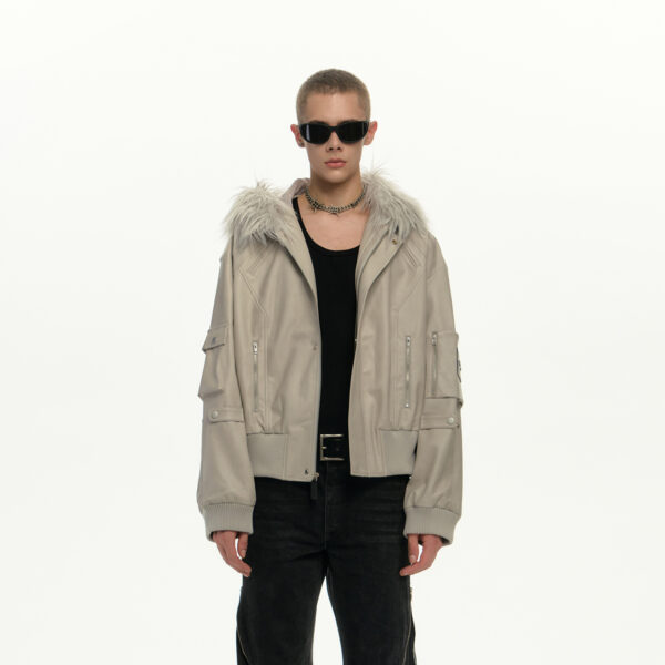 IMXS Big Fur Collar Parka PU Leather Jacket Couple Short Cotton Coats Trendy Brand