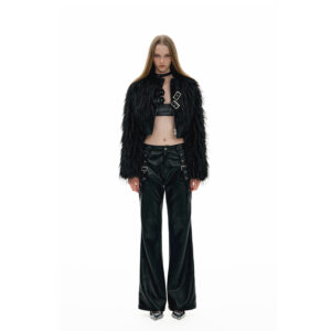 IMXS Black Plush Coat, Short Slim Fit Seasonal Spicy Girl Top for Women