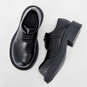 IMXS Big Head Round Arc Derby Shoes, Top Layer Cowhide, Thick Sole Elevator 4CM Exquisite Leather Shoes for Women
