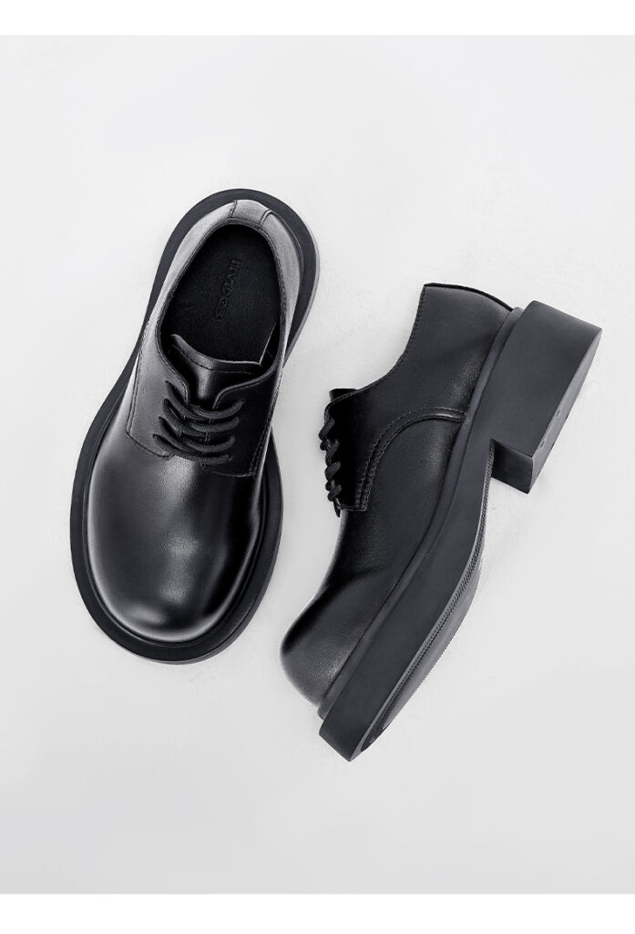 IMXS Big Head Round Arc Derby Shoes, Top Layer Cowhide, Thick Sole Elevator 4CM Exquisite Leather Shoes for Women