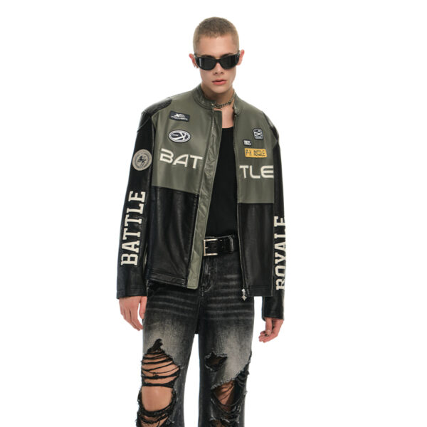 IMXS National Trend American Badge Embroidery Motorcycle Jacket Men Racing PU Leather Coat Women