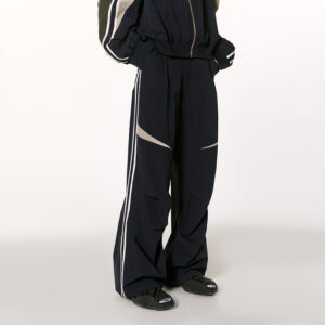 IMXS Sporty Color Block Casual Long Pants, Straight Leg Design with Wide Leg