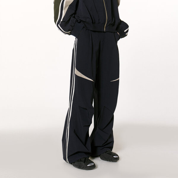 IMXS Sporty Color Block Casual Long Pants, Straight Leg Design with Wide Leg