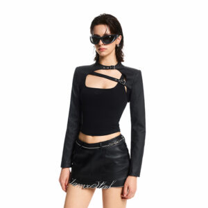 IMXS punk metal tight motorcycle rock hot leather jacket short blazer leather coat summer and spring new style