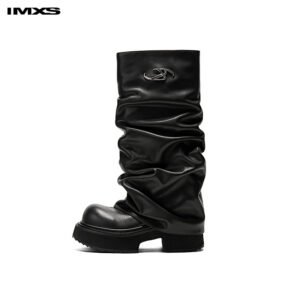 IMXS chunky slimming fashion boots with tall and fashionable mid-calf derby boot cuffs. New winter 2025 style.