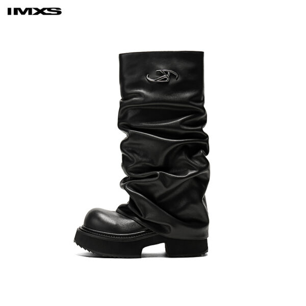 IMXS chunky slimming fashion boots with tall and fashionable mid-calf derby boot cuffs. New winter 2025 style.