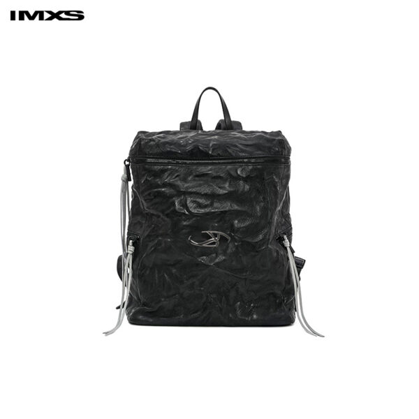 IMXS Double Shoulder Bag, Creased Sheepskin Soft Leather Laptop Bag for Commuting, Casual, and Travel