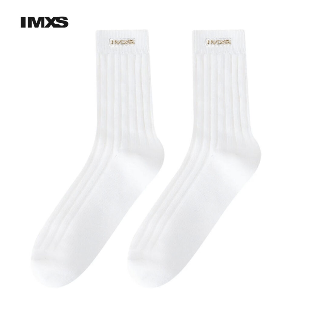 IMXS brand mid-calf socks, a trendy fashion label